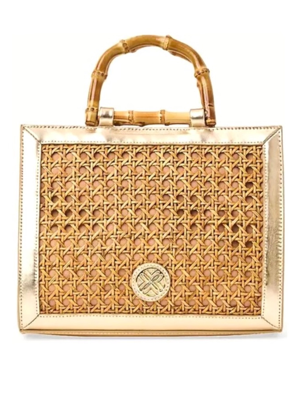 New Lilly Pulitzer Liza Cane Handbag with natural bamboo top handles.